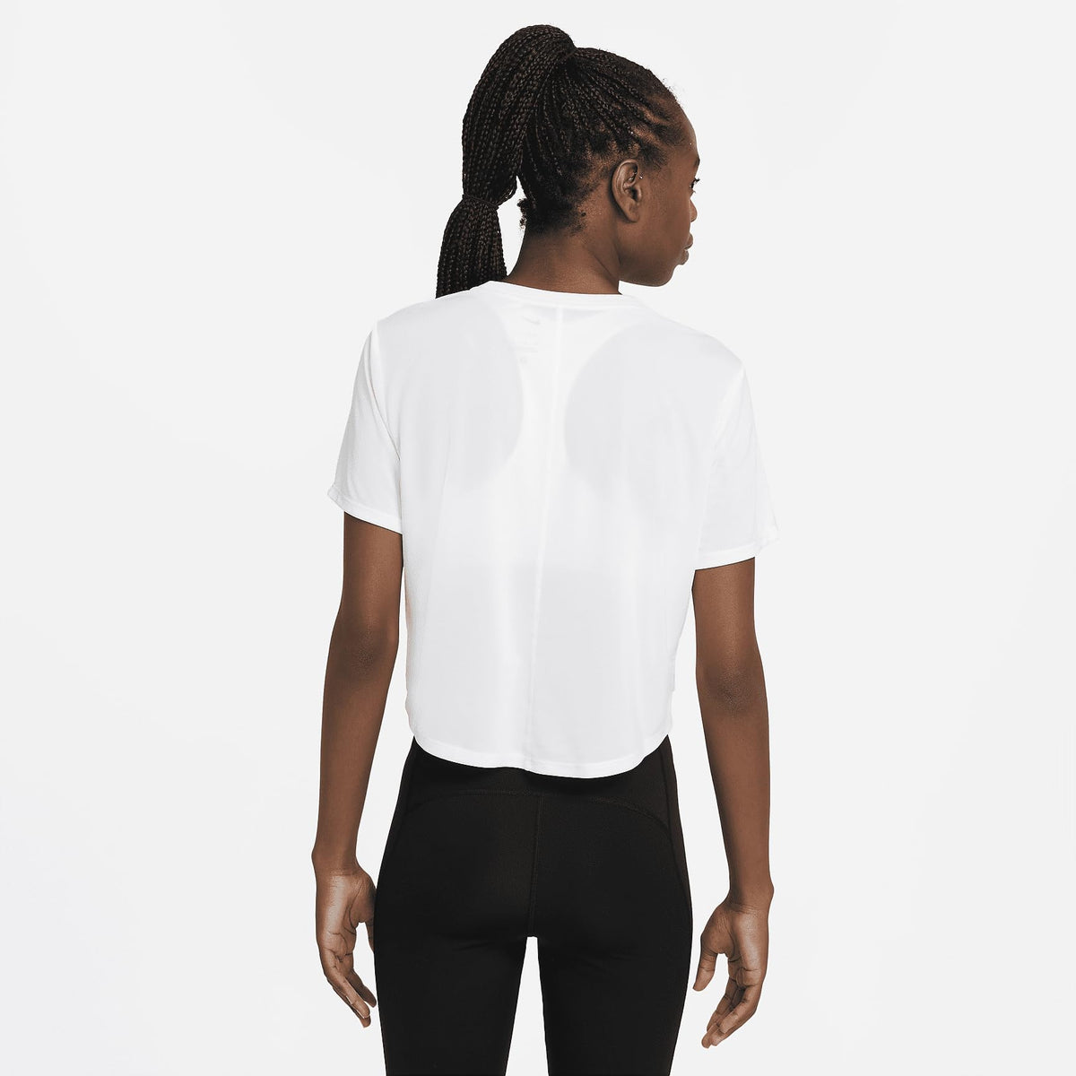 Nike Women's Cropped Dri-FIT Athletic Top White Workout Training Shirt Polyester