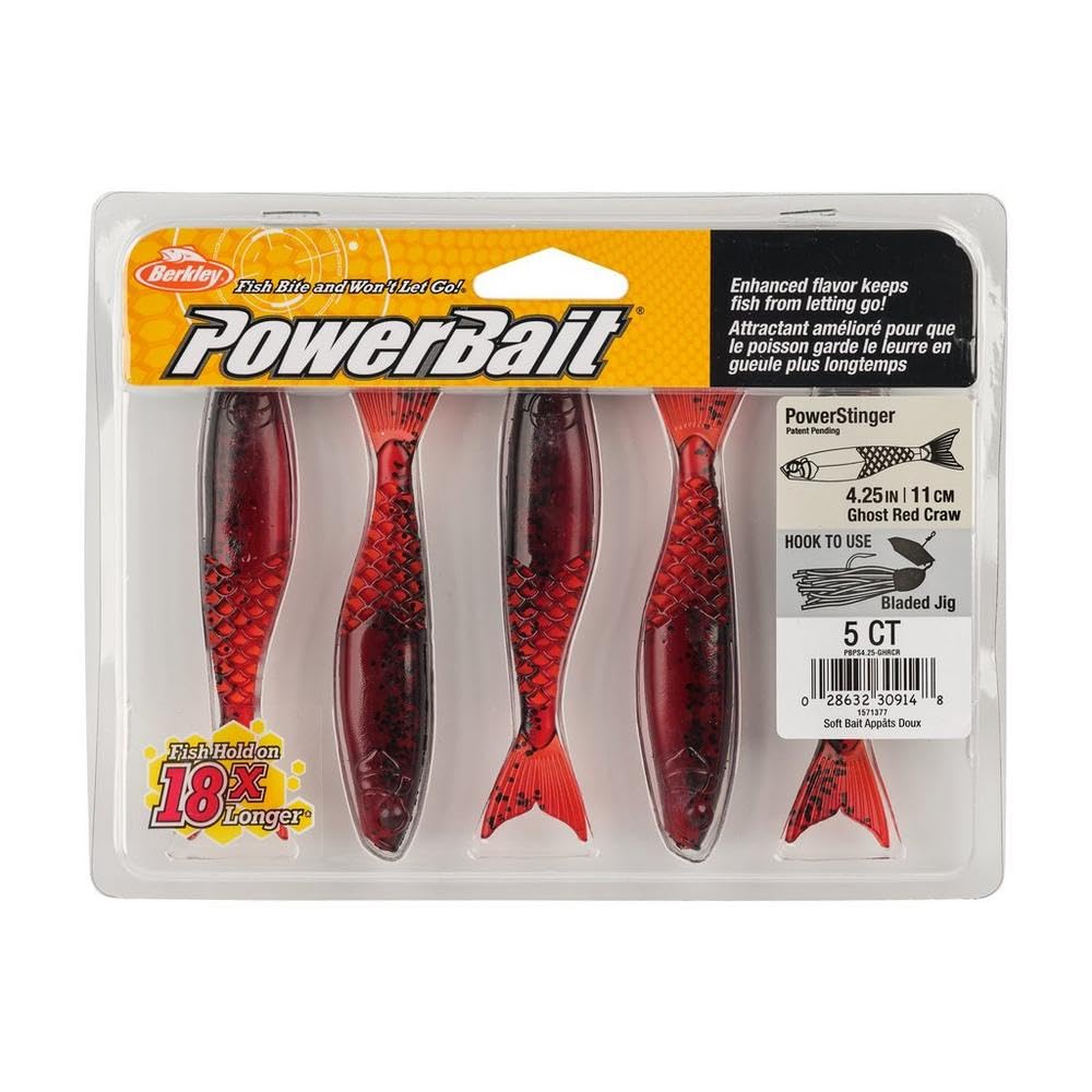 Berkley PowerBait PowerStinger Soft Bait 4.25 Inch Ghost Red Craw Lure
