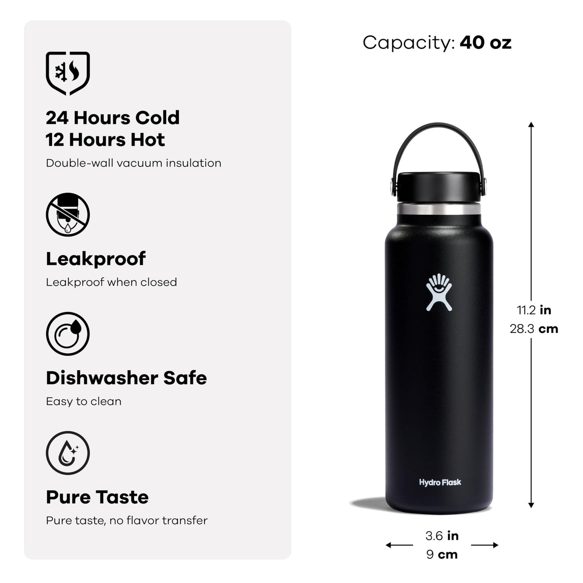 Hydro Flask 40 oz Wide Mouth Water Bottle Pacific with Flex Cap, Insulated