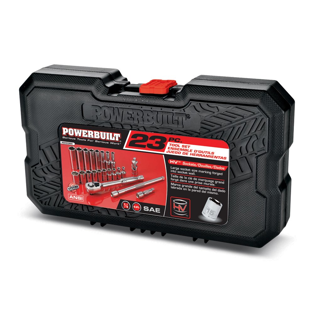 Powerbuilt 940365 1/4" Drive 6-Point SAE Socket Set, 23 Piece