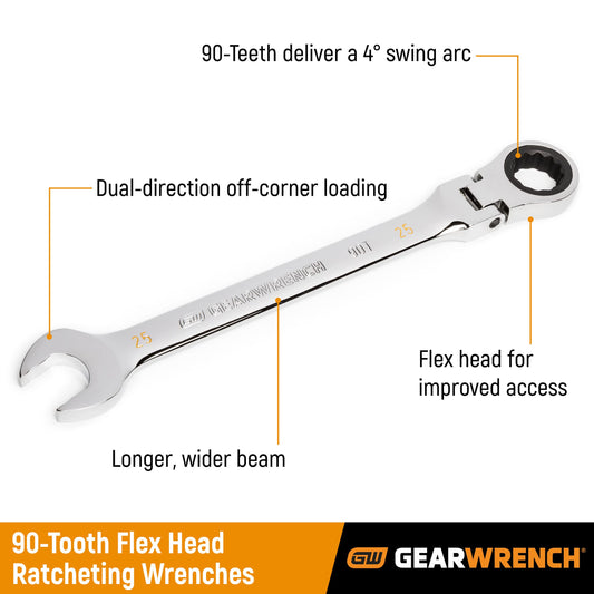 GEARWRENCH 11mm 4 Degree Swing Arch 12 Point Flex Head Ratcheting Combination
