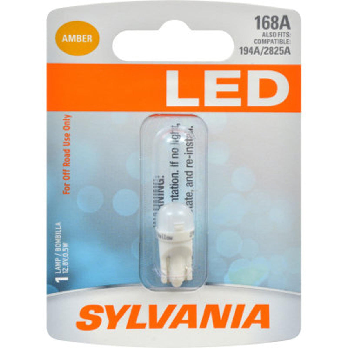 SYLVANIA 168 T10 W5W LED Amber Mini Bulbs 2-Pack for Auto Interior Lighting