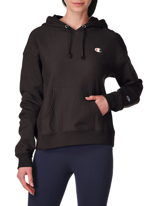 Champion Women's Black Hoodie Large C Logo Sweatshirt Cotton Casual Wear