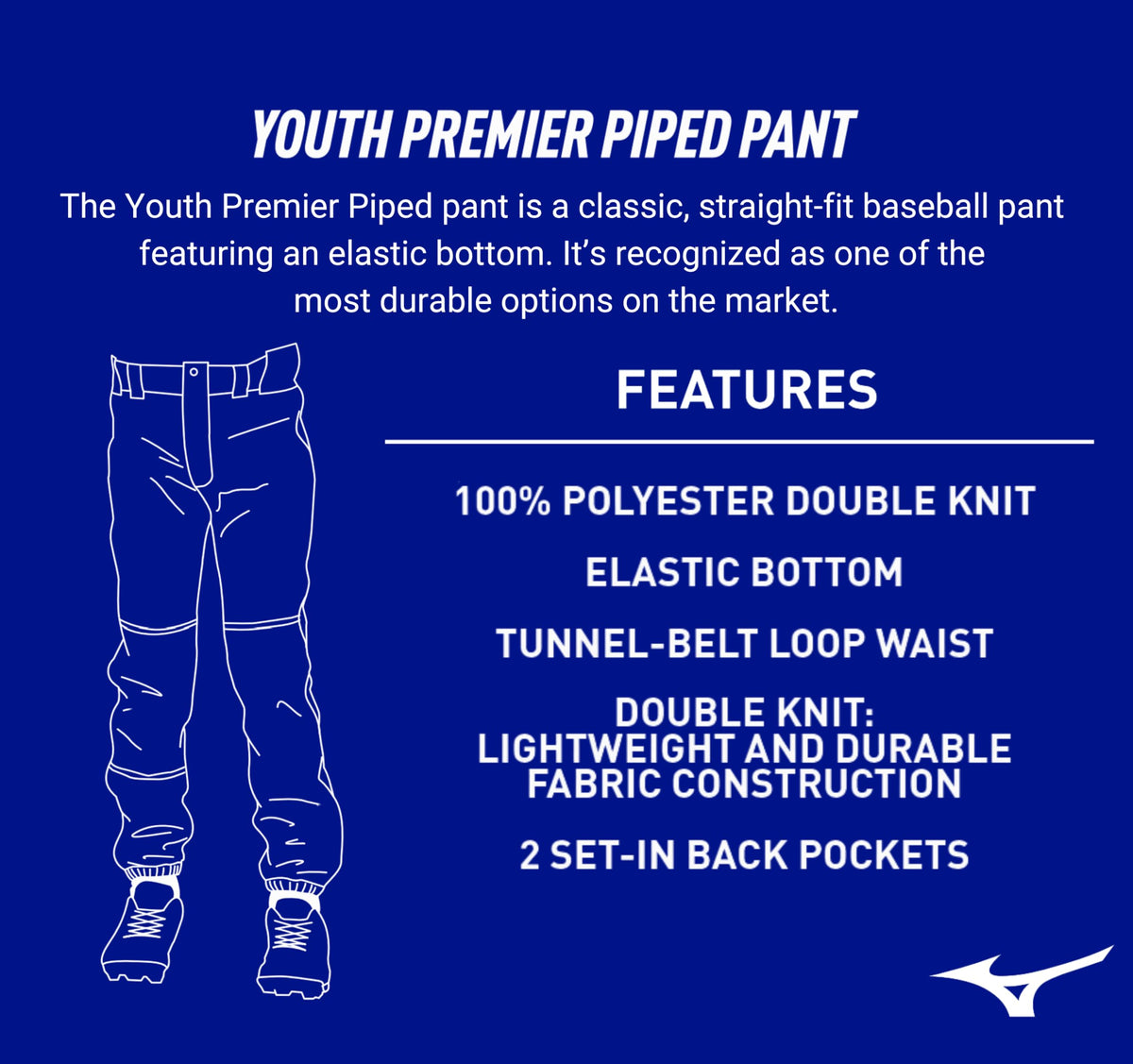 Mizuno Youth Premier Piped Baseball Pants, Large Grey-Royal