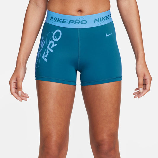 Nike Pro Women's Mid-Rise 3" Graphic Shorts (XXL, Regular, Industrial Blue)
