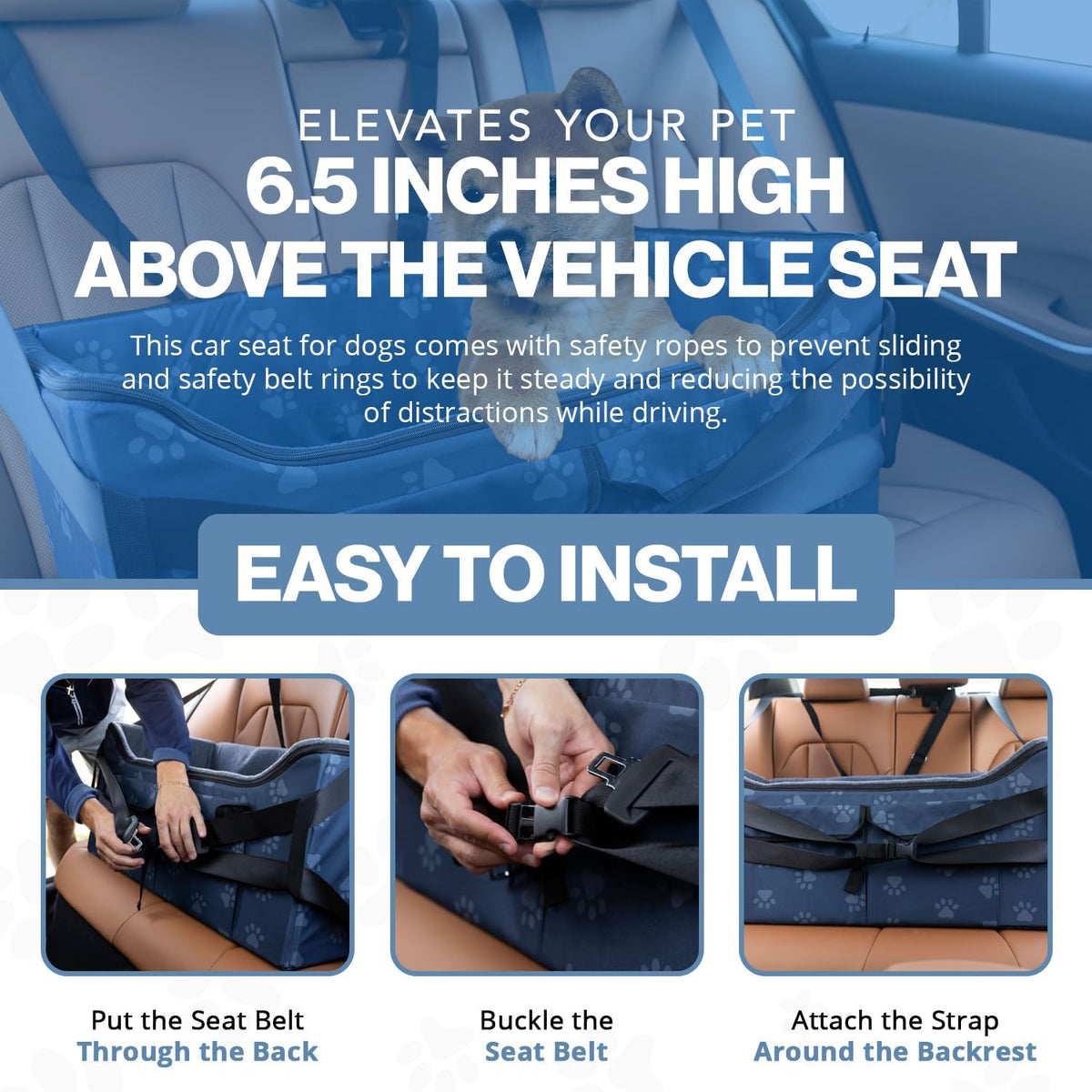 Elite Edge Booster Car Seat for Dogs Up to 55 lb Large Pet Travel Bed Carrier