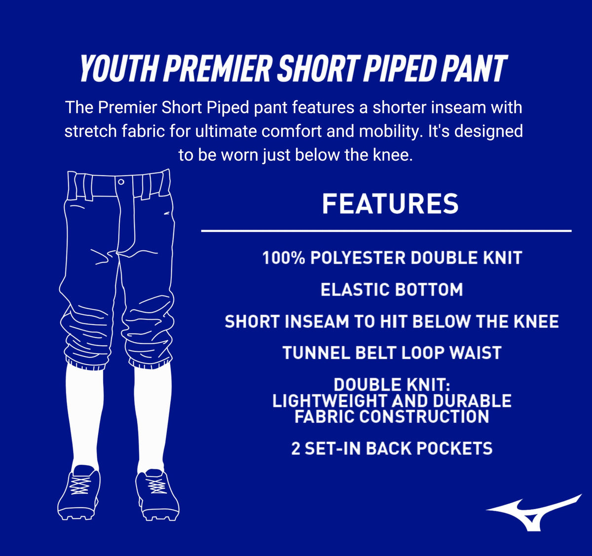 Mizuno Boys Youth Premier Short Piped Pant 3XL White-Red Baseball Shorts