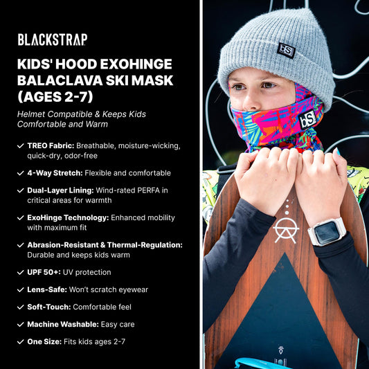 BLACKSTRAP Kids' Hood ExoHinge Balaclava Ski Mask, Helmet Compatible, Keeps Kids