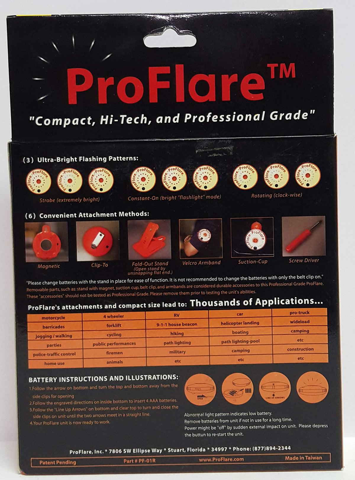 ProFlare Bright Lite LED Power Flashlight - 3 Modes, 5 Mounts PF-O1R
