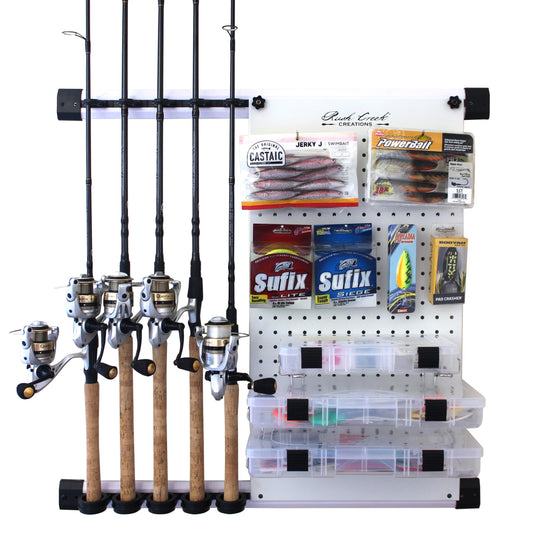 Rush Creek Creations No Limit Wall Fishing Rod Tackle Storage Rack White