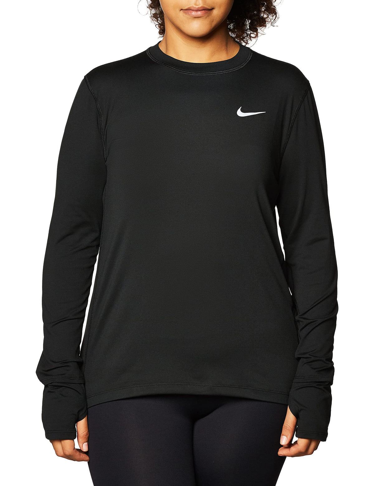 Nike Womens Element Long Sleeve Crew Shirt Black Silver 2XL