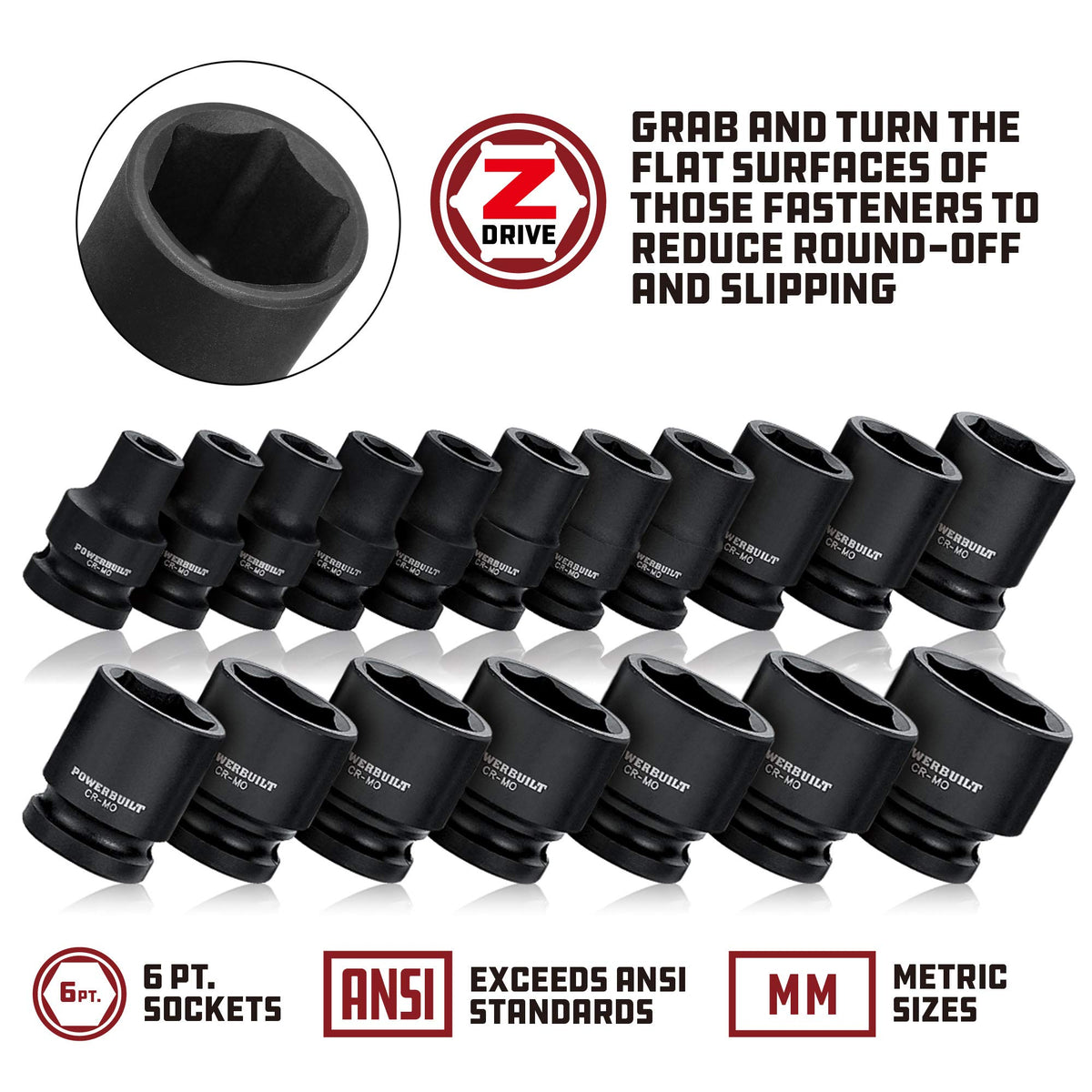 Powerbuilt 642791 11mm Impact Socket 1/2" Drive 6-Point Metric Cr-Mo