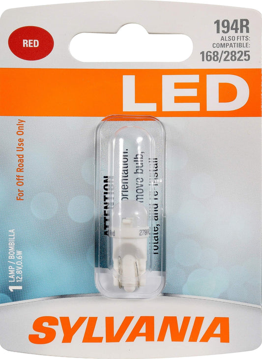 SYLVANIA 194 Red LED T10 W5W Car Interior Light Bulb 12V Long Lasting 1-Pack