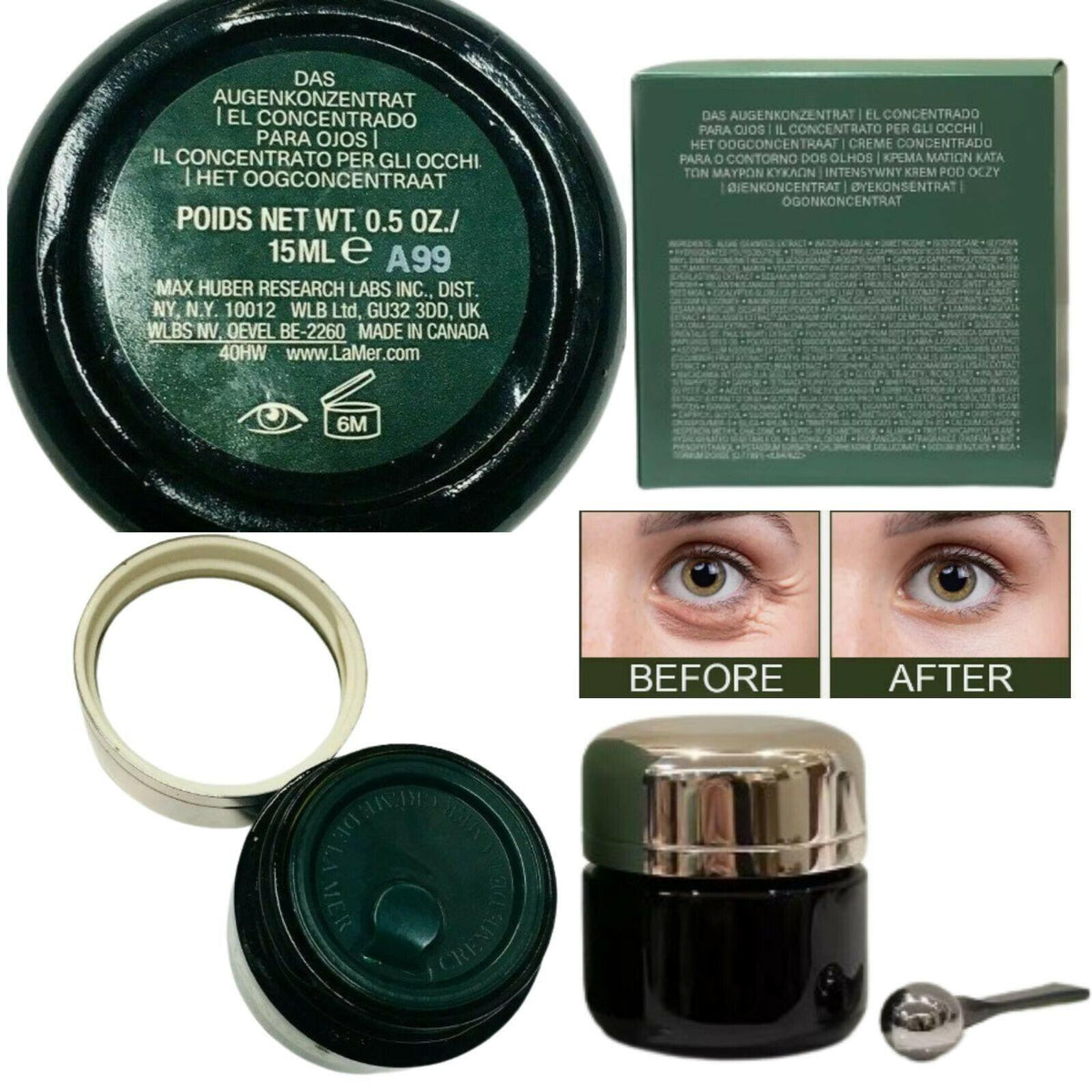 LA MER The Eye Concentrate 0.5 oz Cream for Dark Circles Puffiness Wrinkles
