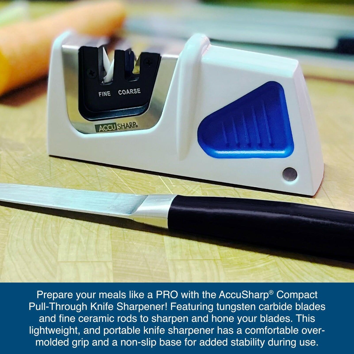 AccuSharp 2-Stage Knife Sharpener, Compact Pull-Through, Tungsten Carbide, Blue