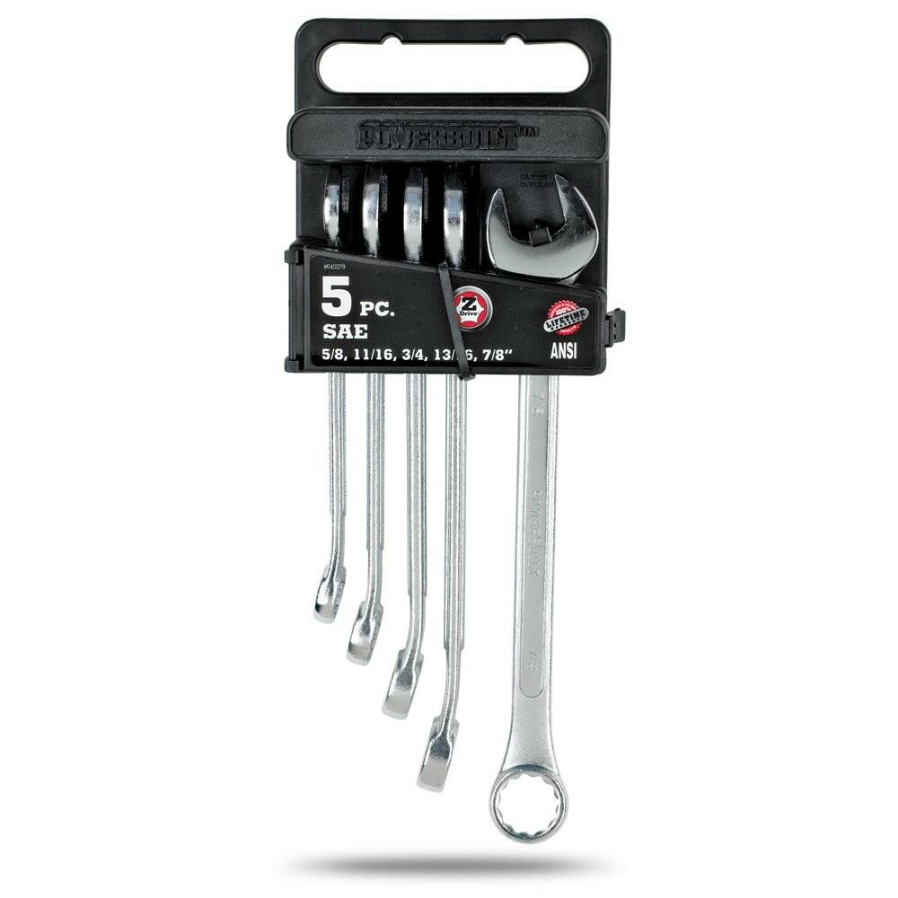 Powerbuilt 5-Piece SAE Combination Wrench Set with Storage Tray, Model 640079