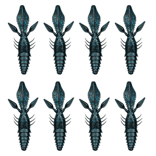 6th Sense Prawn 4.2 Bass Fishing Creature Bait, Black N Blue Flake, 6 Pack