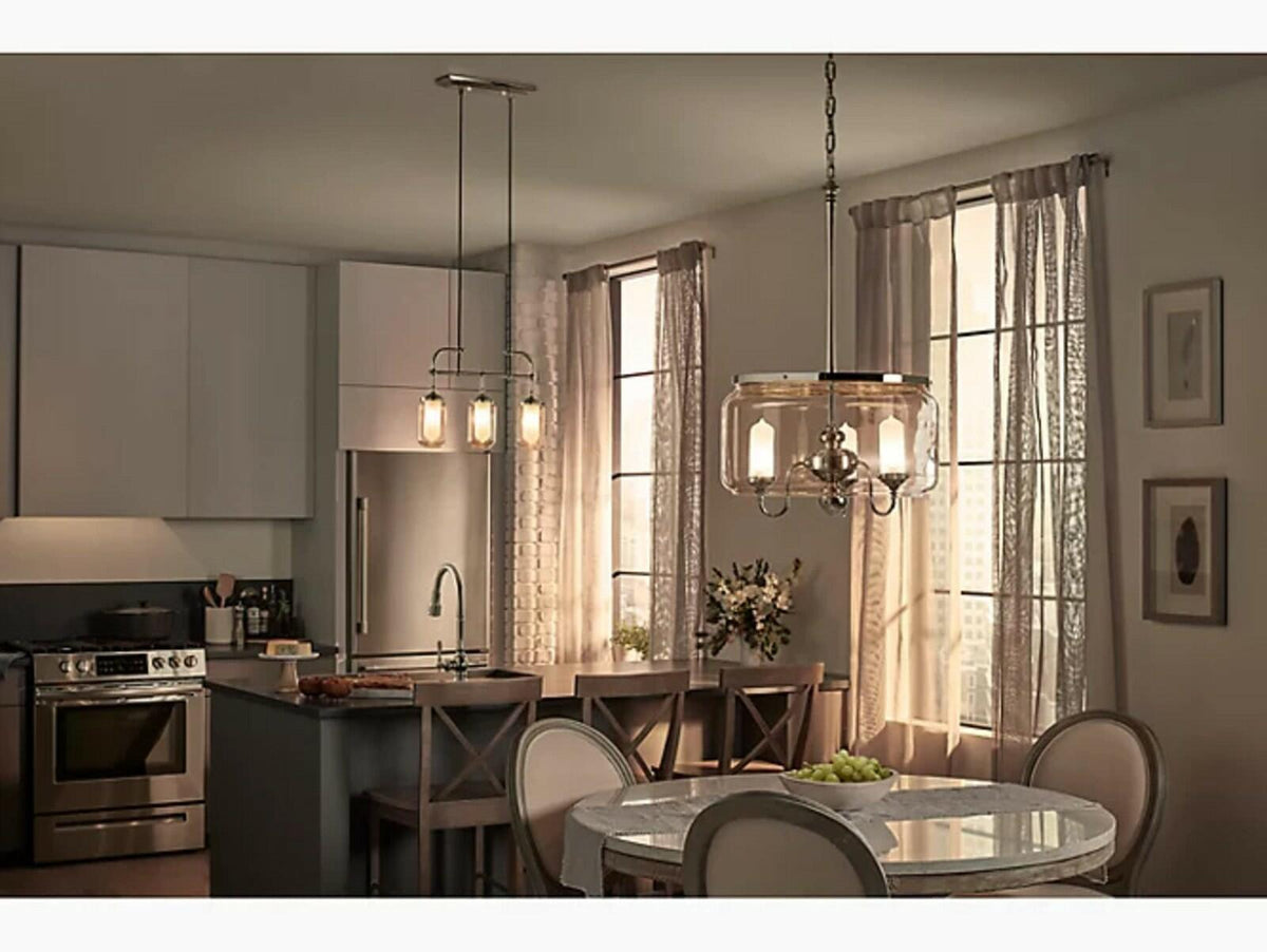 Kohler Artifacts 3-Light Polished Chrome Chandelier Adjustable Drum Shades