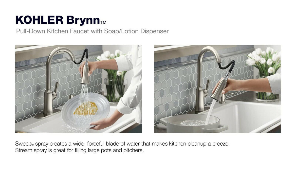 Kohler Brynn S10052217 Pull Down Kitchen Faucet w/Soap Dispenser Vibrant