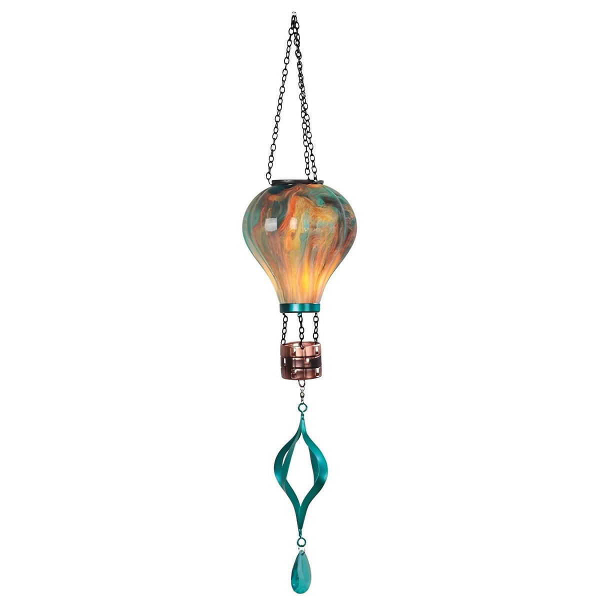 Teal Marble Copper Basket Solar Hanging Ornament 27.5" for Outdoors