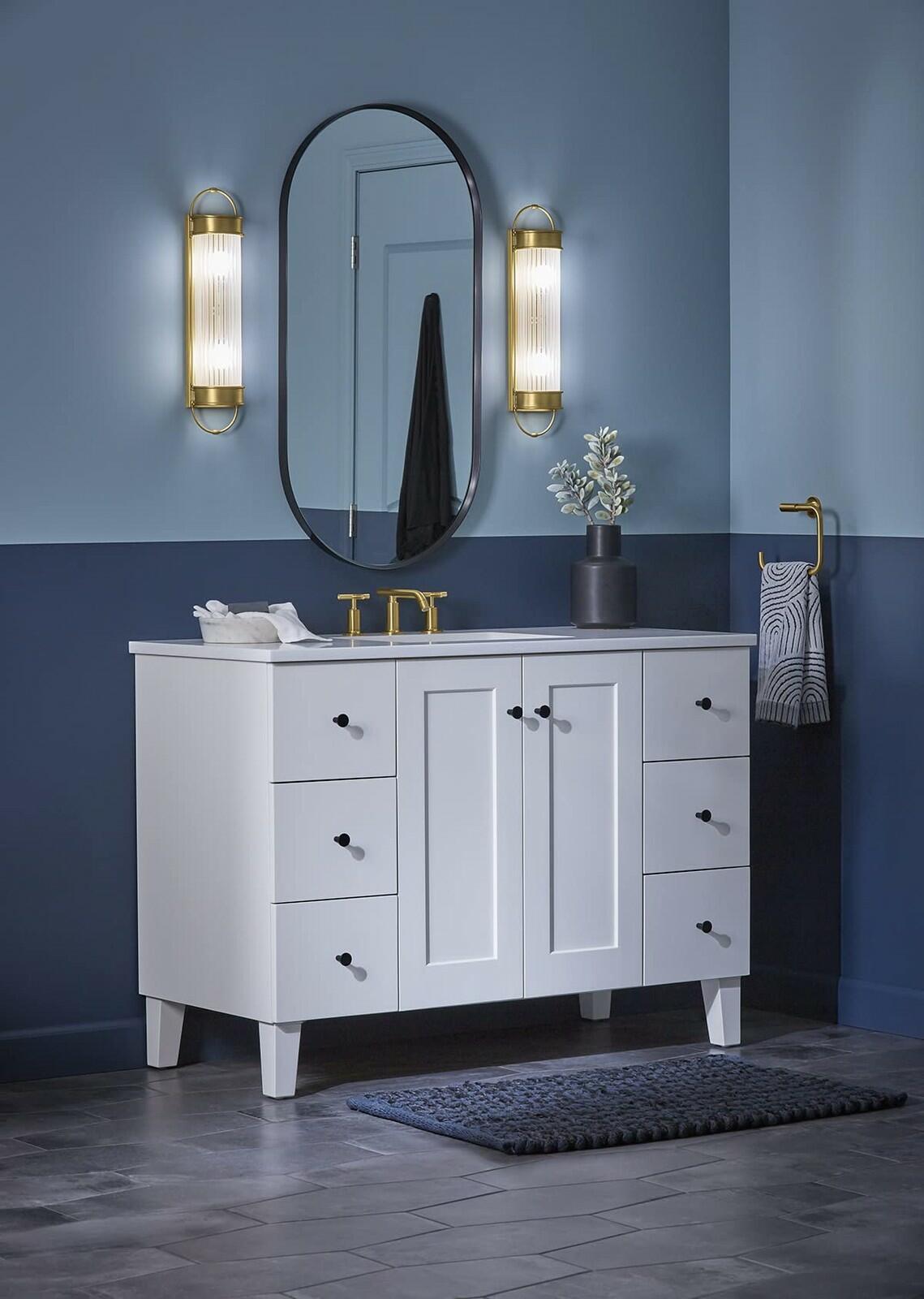 Kohler 27752-SC02-2GL Wall Sconce Brushed Brass Ribbed Glass Bathroom Light