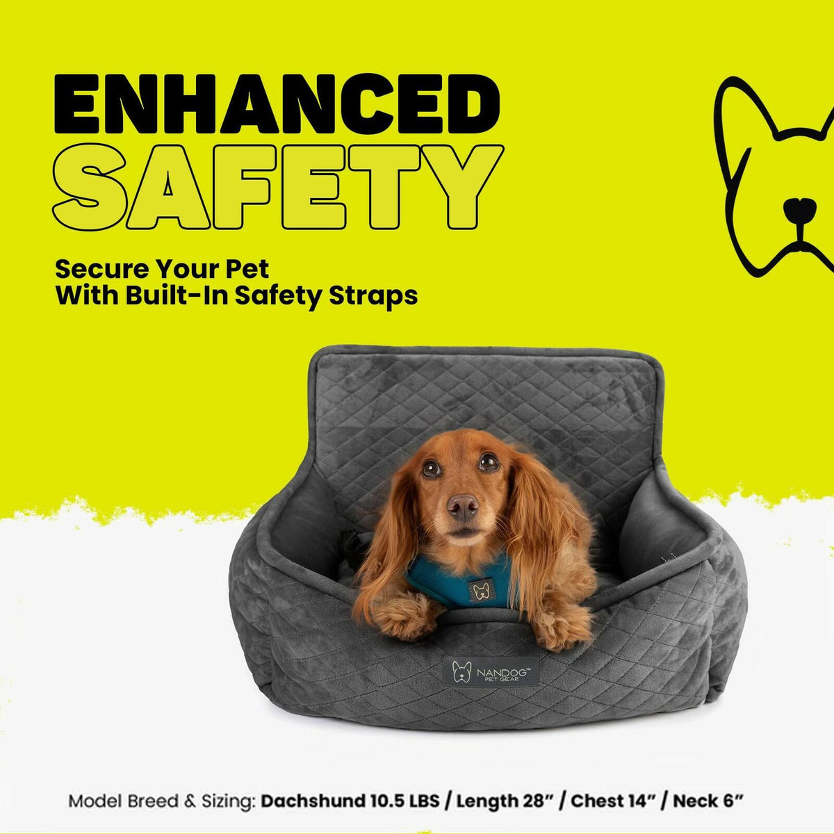 Nandog Pet Gear Luxury Quilted Dog Car Seat Bed Light Gray Small