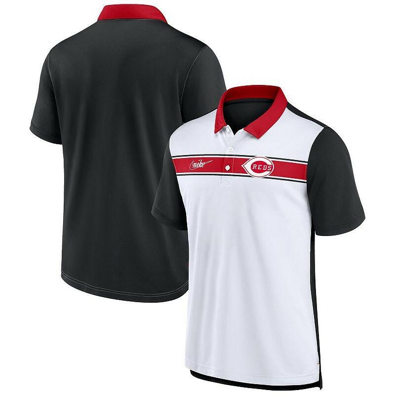 Nike Cincinnati Reds Rewind Stripe Men's Polo Shirt White Black Red Size L