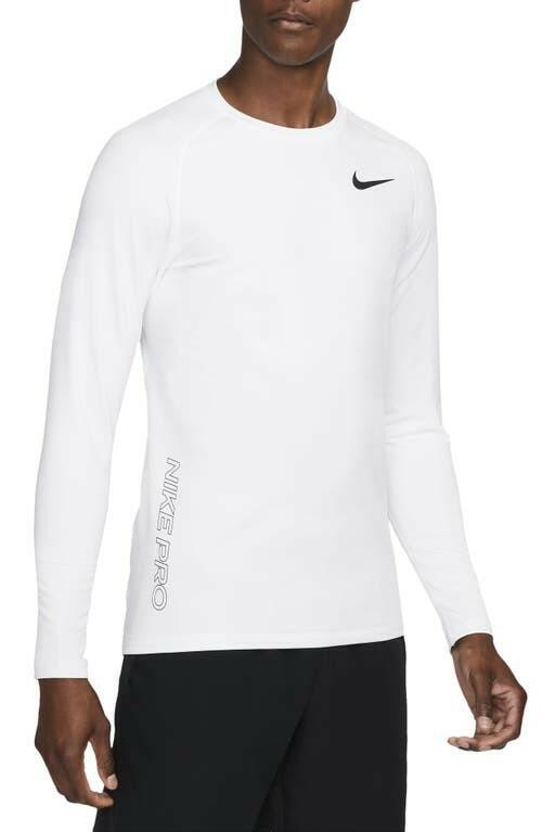 Nike Dri-FIT Pro Men's Crew Sweatshirt White Black Long Sleeve Size L