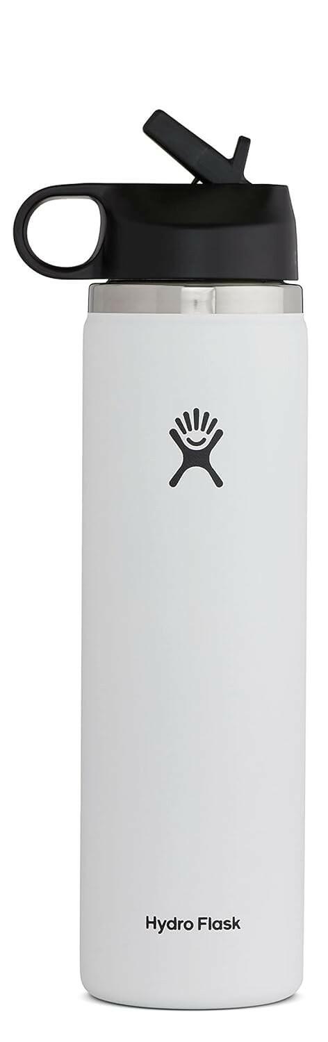 Hydro Flask 24 Oz Wide Mouth Straw Cap White Stainless Steel Leakproof Bottle