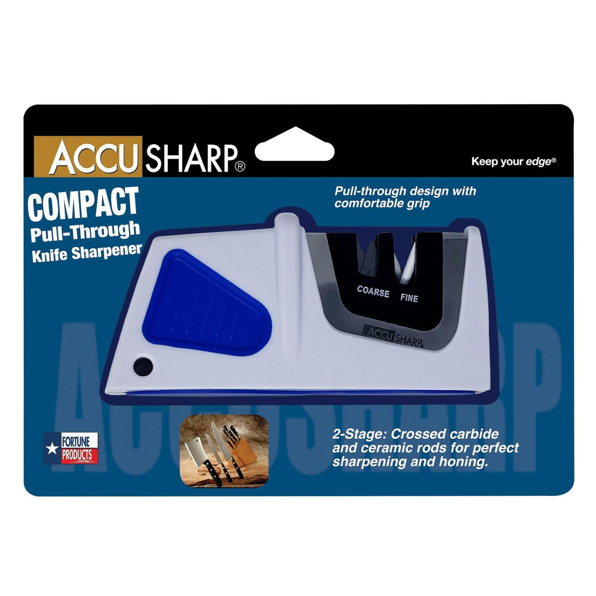 AccuSharp 2-Stage Knife Sharpener, Compact Pull-Through, Tungsten Carbide, Blue
