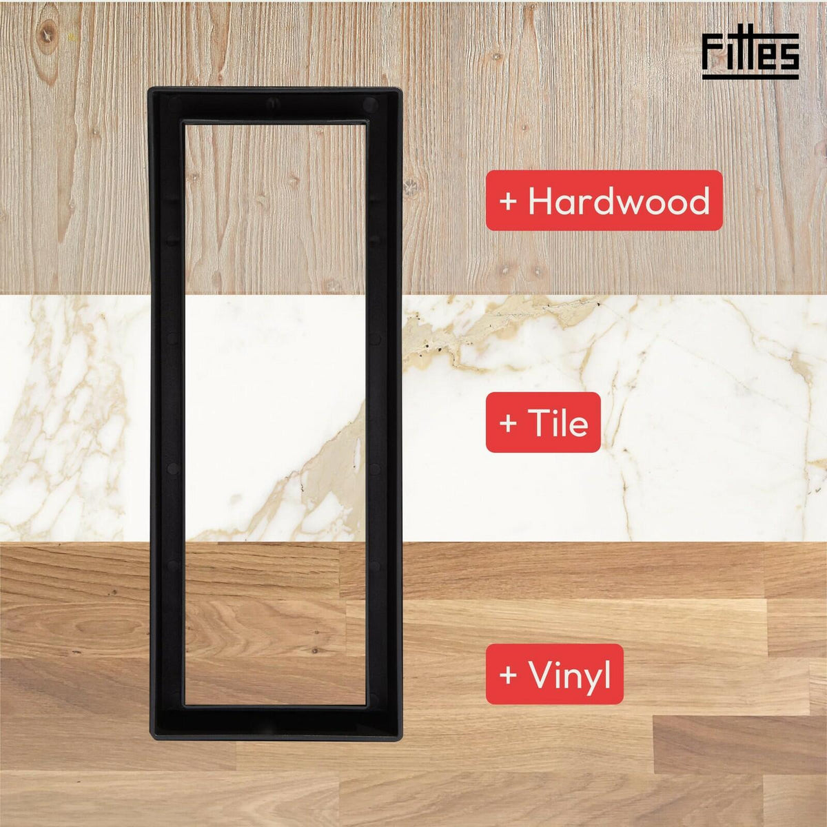 Fittes Flush Floor Vent [Lite] - 4"x12" - Matte Black - 1 Pack