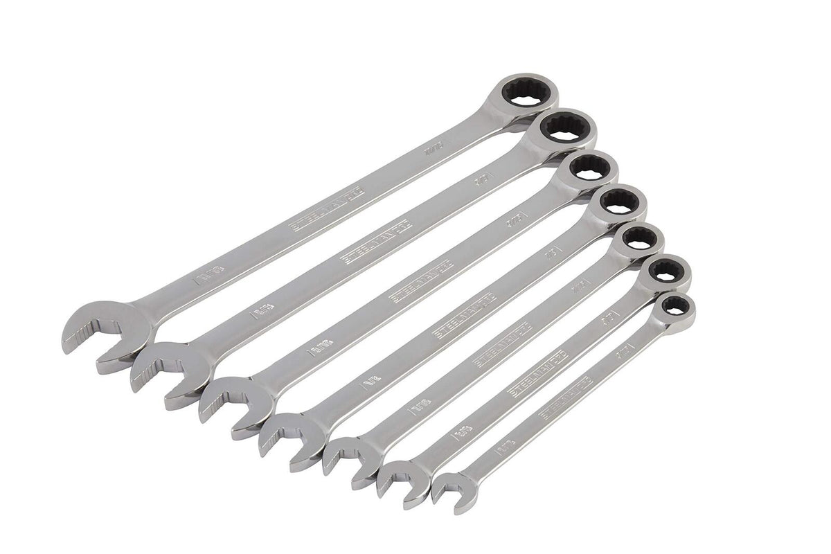Steelman Pro 7-Piece Ratcheting Wrench Set, 144-Tooth, SAE Chrome Vanadium
