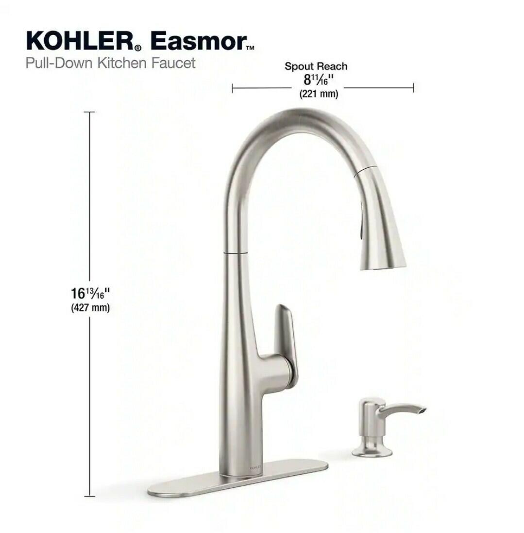 Kohler Easmor R30573-SD-VS Pull Down Kitchen Faucet Soap Dispenser Vibrant