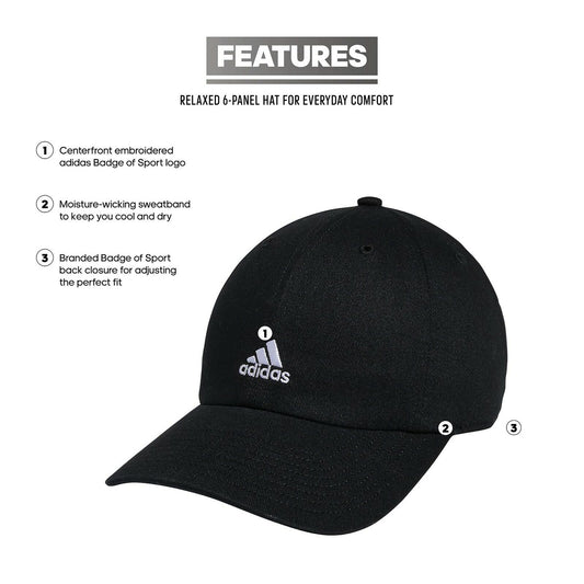 adidas Women's Saturday Hat – Relaxed Fit Strapback Baseball Cap, Black/White/2