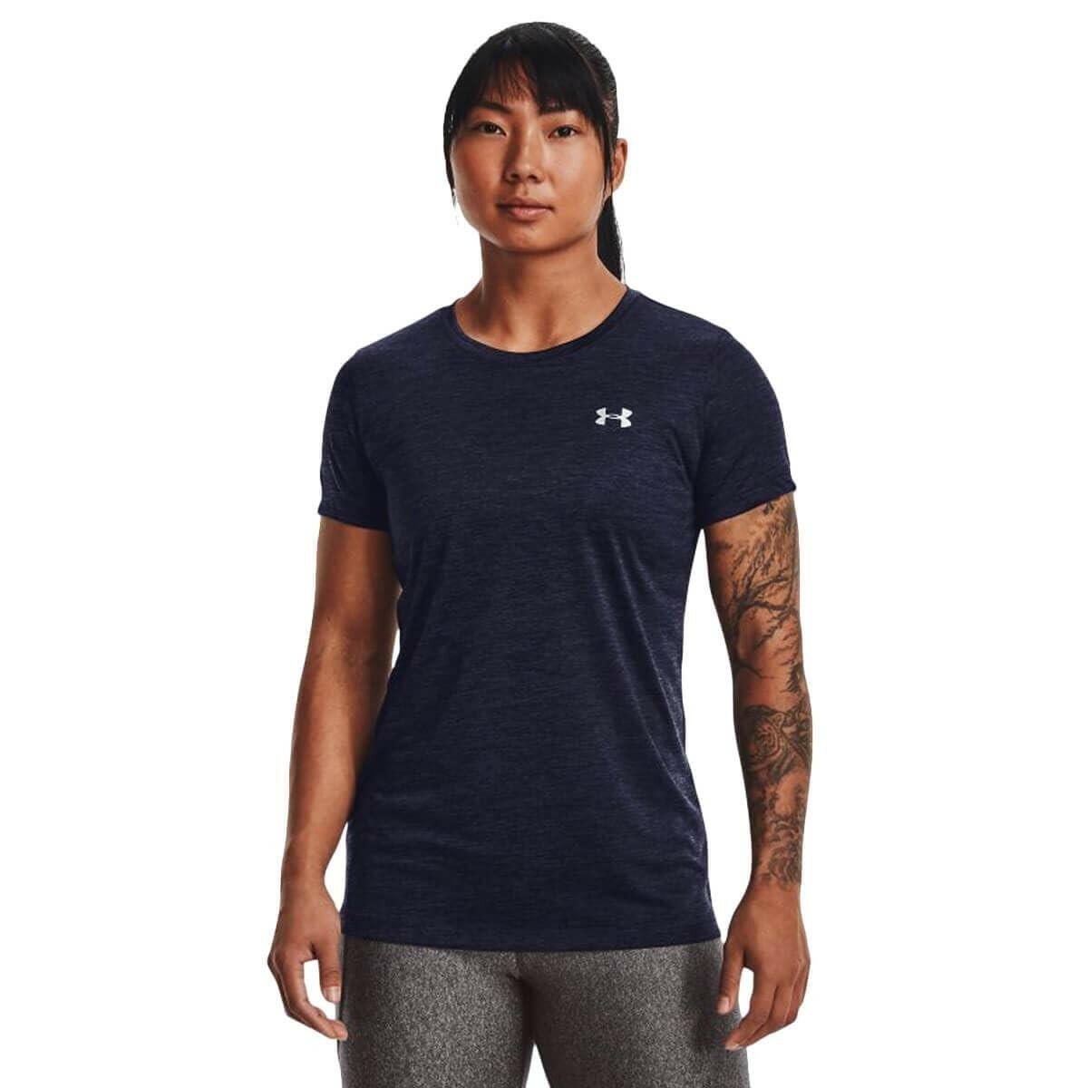 Under Armour Women's Tech Twist T-Shirt Black Metallic Silver Medium
