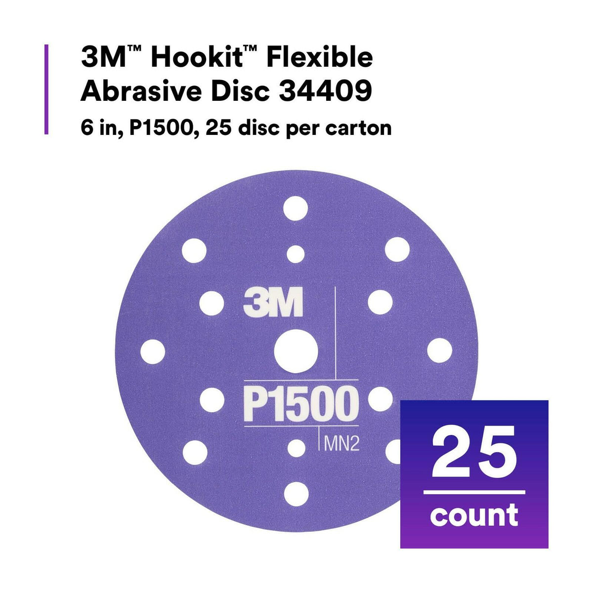 3M Hookit 34409 6in P1500 Flexible Abrasive Sanding Disc 25 Pack Paint