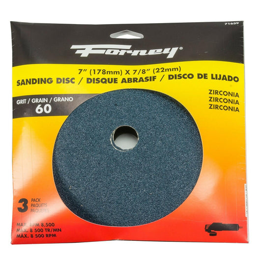Forney 71647 4-1/2" Zirconia Resin Fiber Sanding Discs 24 Grit 3-Pack