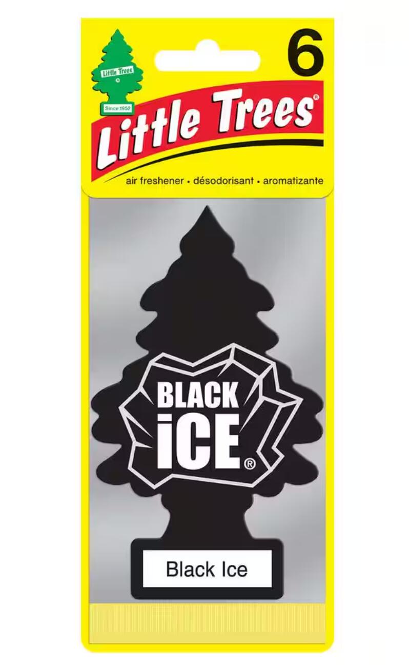 Little Trees Black Ice Car Air Freshener 6 Pack Clean Scent Hanging Paper