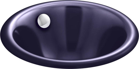 Kohler Iron Plains Small Round Bathroom Sink Indigo Blue Cast Iron, No Hole