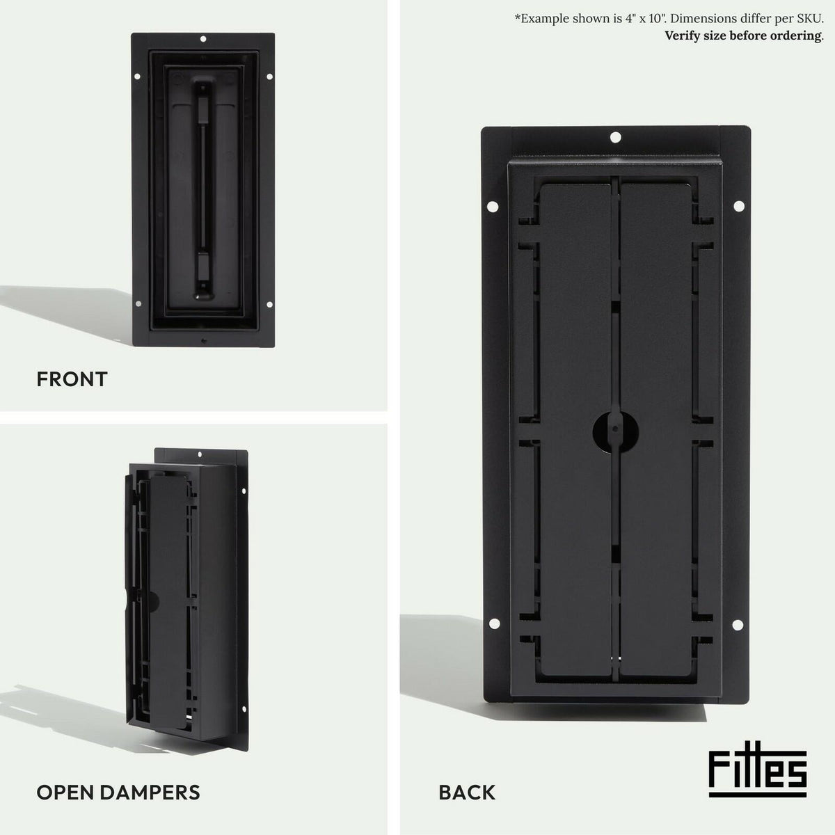 Fittes Flush Floor Vent [Lite] - 4"x12" - Matte Black - 1 Pack