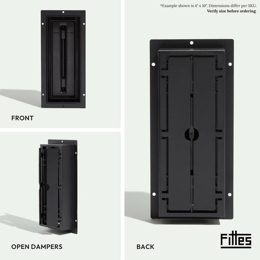 Fittes Flush Floor Vent [Lite] - 4"x12" - Matte Black - 1 Pack