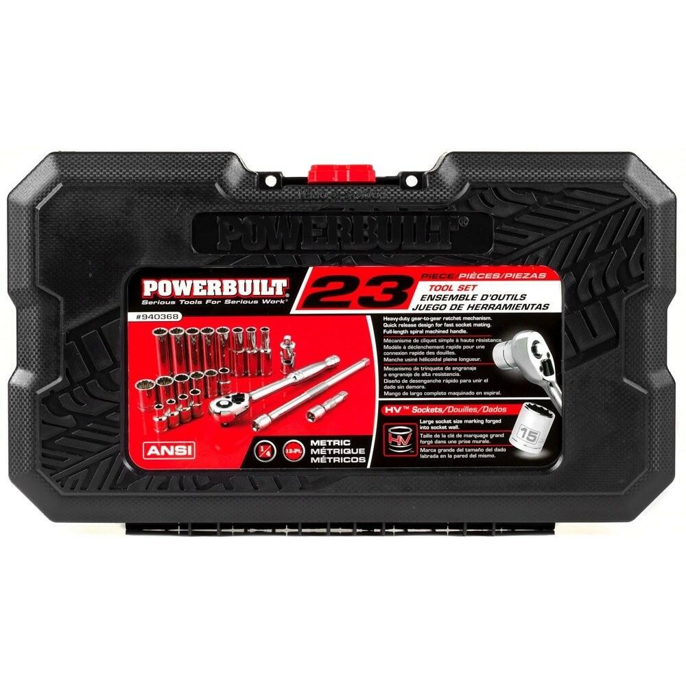 Powerbuilt 940368 Mechanics Tool Set (23 Piece) Dr. 12 Pt. Metric Standard