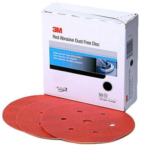 3M Hookit Red P240 6 in Dust-Free Sanding Discs 50 Pack for Auto Repair