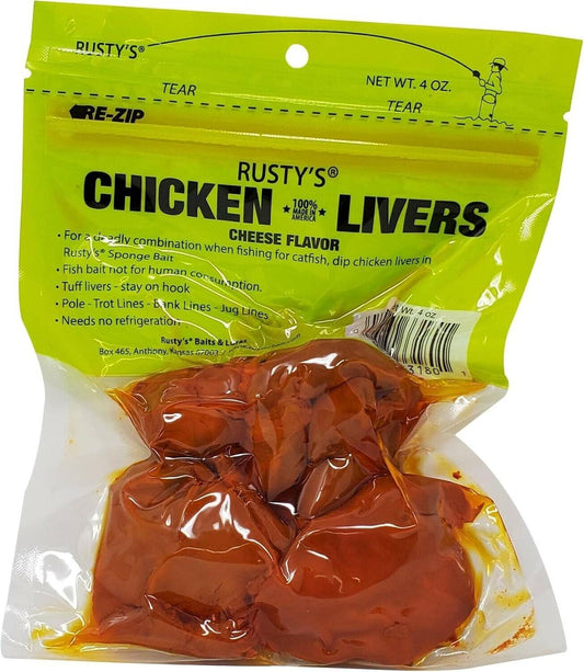 Rusty's Chicken Livers Cheese Flavor Bait 4oz 2-Pack Catfish Fishing Gear