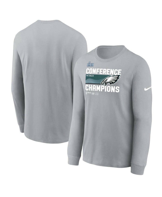 Nike Boys' Gray 2022 Philadelphia Eagles NFC Champions Long Sleeve T-Shirt