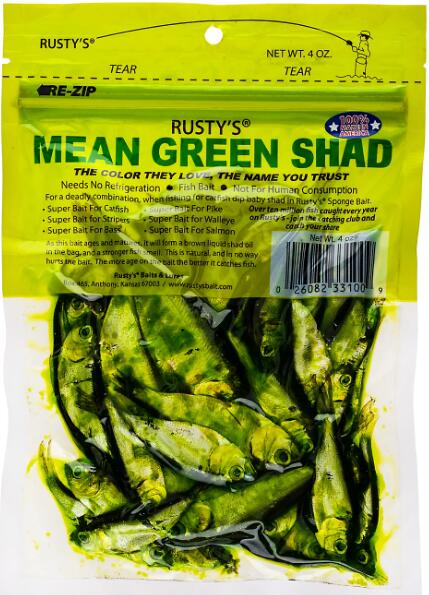 Rusty's Mean Green Shad Bait 4oz for Freshwater Catfish Bass Walleye Lures