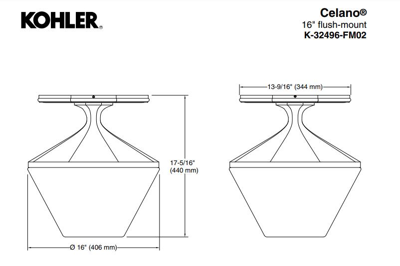 Kohler Celano 32496-FM02-SNL 2 Light Flush Mount Ceiling Light Polished Nickel