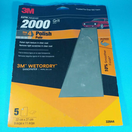 3M 2000 Grit Polish Sandpaper Sheets 5 Pack for Auto Detailing and Buffing