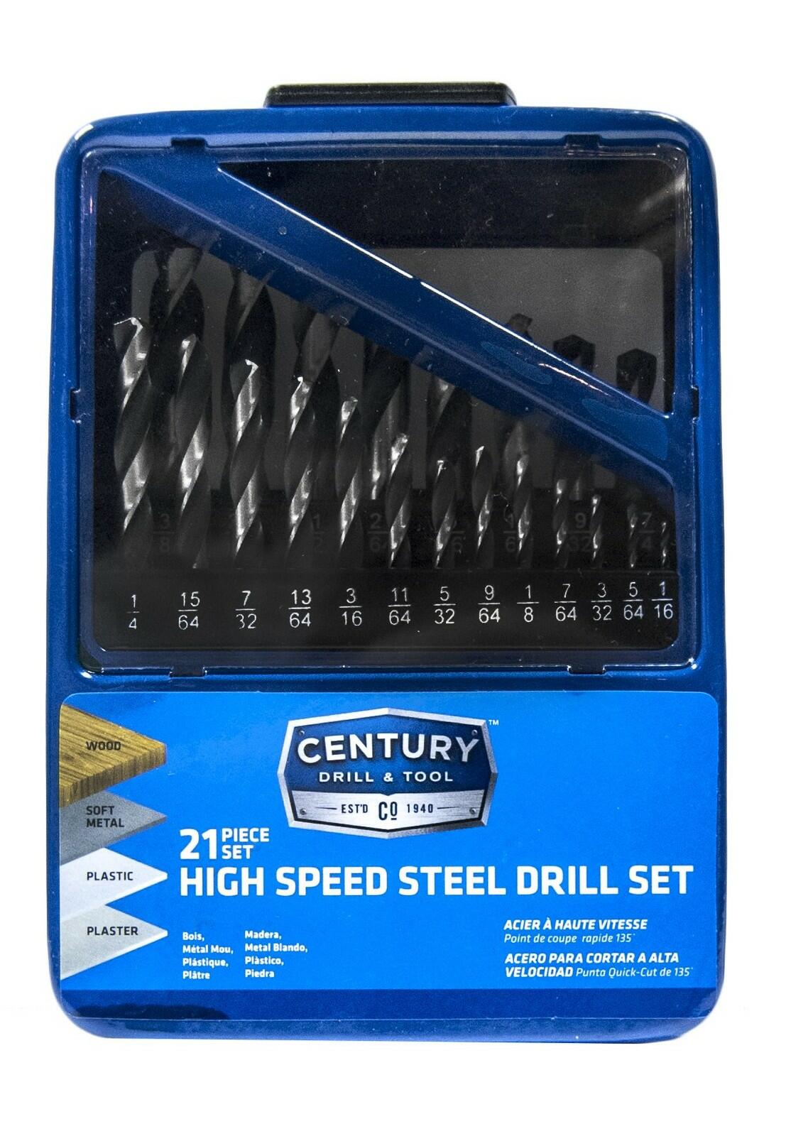 Century Drill & Tool 88721 21pc HSS Drill Bit Set 1/16"-3/8" 135° Quick Cut