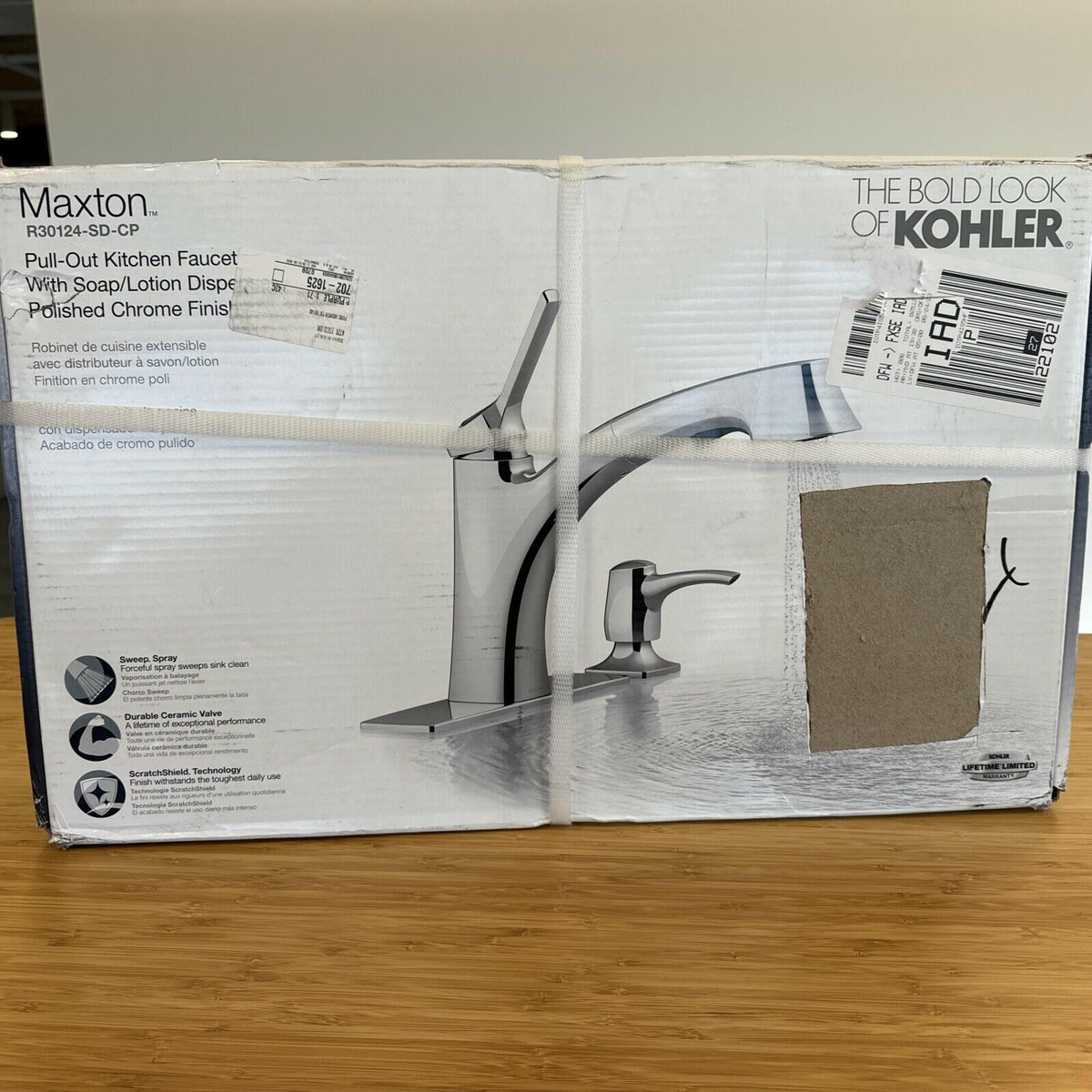 Kohler Maxton R30124-SD-CP-OpenBox Pull Out Kitchen Faucet w/Soap Dispenser